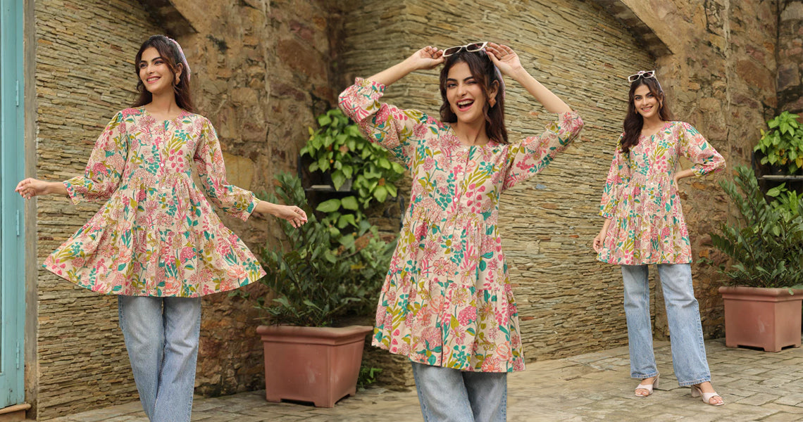 Jaipur Cotton Cherry Red Puff Midi - JPMD01