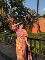 Sunset Bloom Cotton Cut-out dress