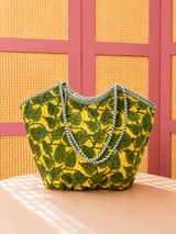 Green Leafs Basket Quilted Boho Tote Bag