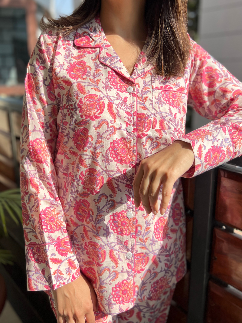 Pink & White Printed Lounge Set