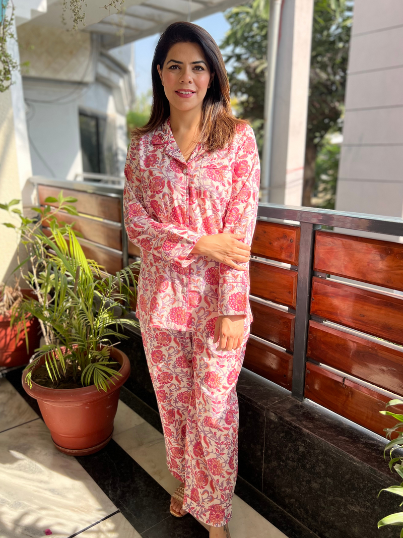 Pink & White Printed Lounge Set