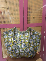 Yellow Floral Basket Quilted Boho Tote Bag