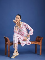 White Floral Handblock Printed Cotton Co-ord Set