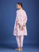 White Floral Handblock Printed Cotton Co-ord Set