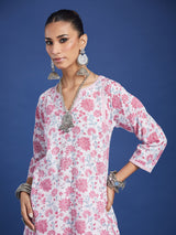 White Floral Handblock Printed Cotton Co-ord Set