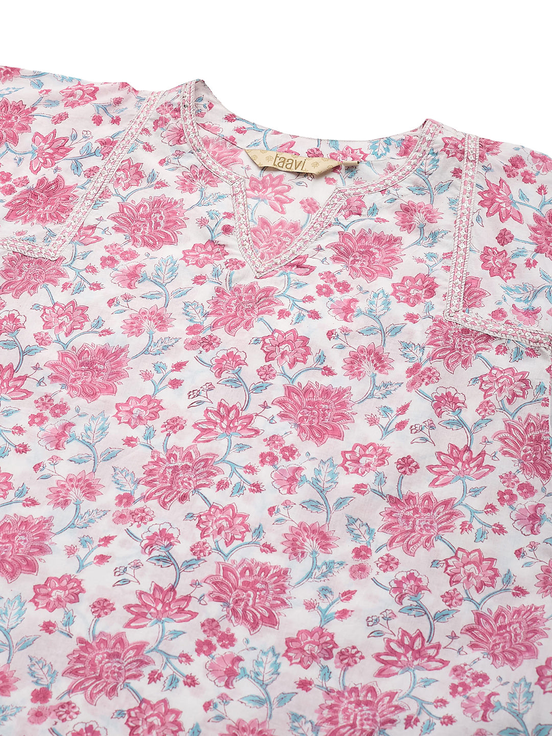 White Floral Handblock Printed Cotton Co-ord Set