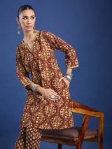 Brown Floral Handblock Printed Cotton Co-ord Set