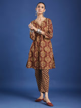 Brown Floral Handblock Printed Cotton Co-ord Set