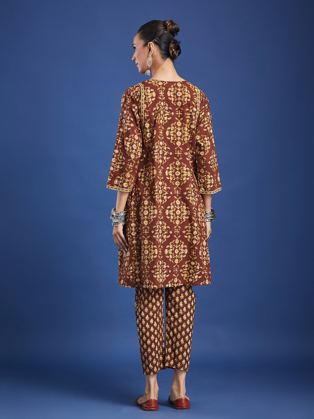 Brown Floral Handblock Printed Cotton Co-ord Set