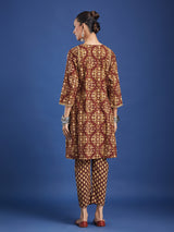 Brown Floral Handblock Printed Cotton Co-ord Set