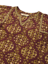 Brown Floral Handblock Printed Cotton Co-ord Set