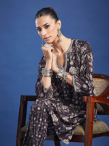 Black Floral Handblock Printed Cotton Co-ord Set