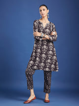 Black Floral Handblock Printed Cotton Co-ord Set