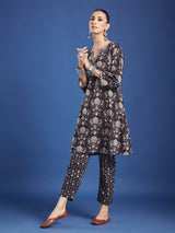 Black Floral Handblock Printed Cotton Co-ord Set