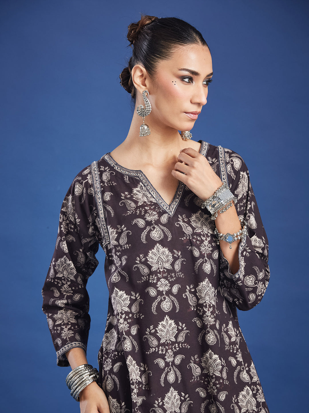 Black Floral Handblock Printed Cotton Co-ord Set