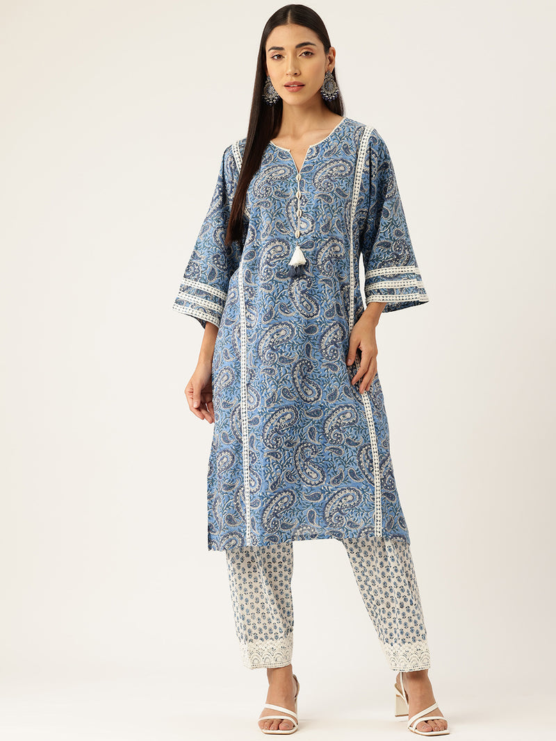 Paisley Blue Printed Afghani Chogha – Jaipur Morni