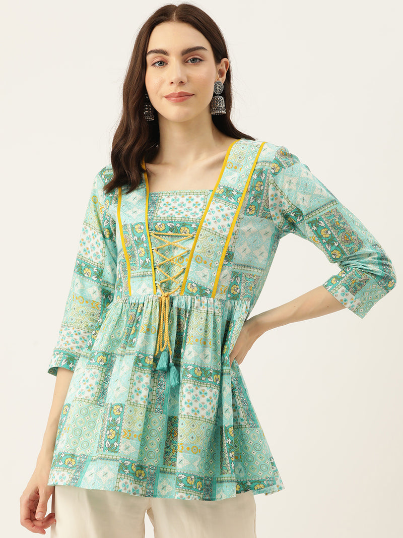 Woman Sea Green Printed Top