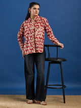 Maroon Bagru Printed Handblock Cotton Shirt