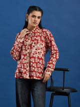 Maroon Bagru Printed Handblock Cotton Shirt