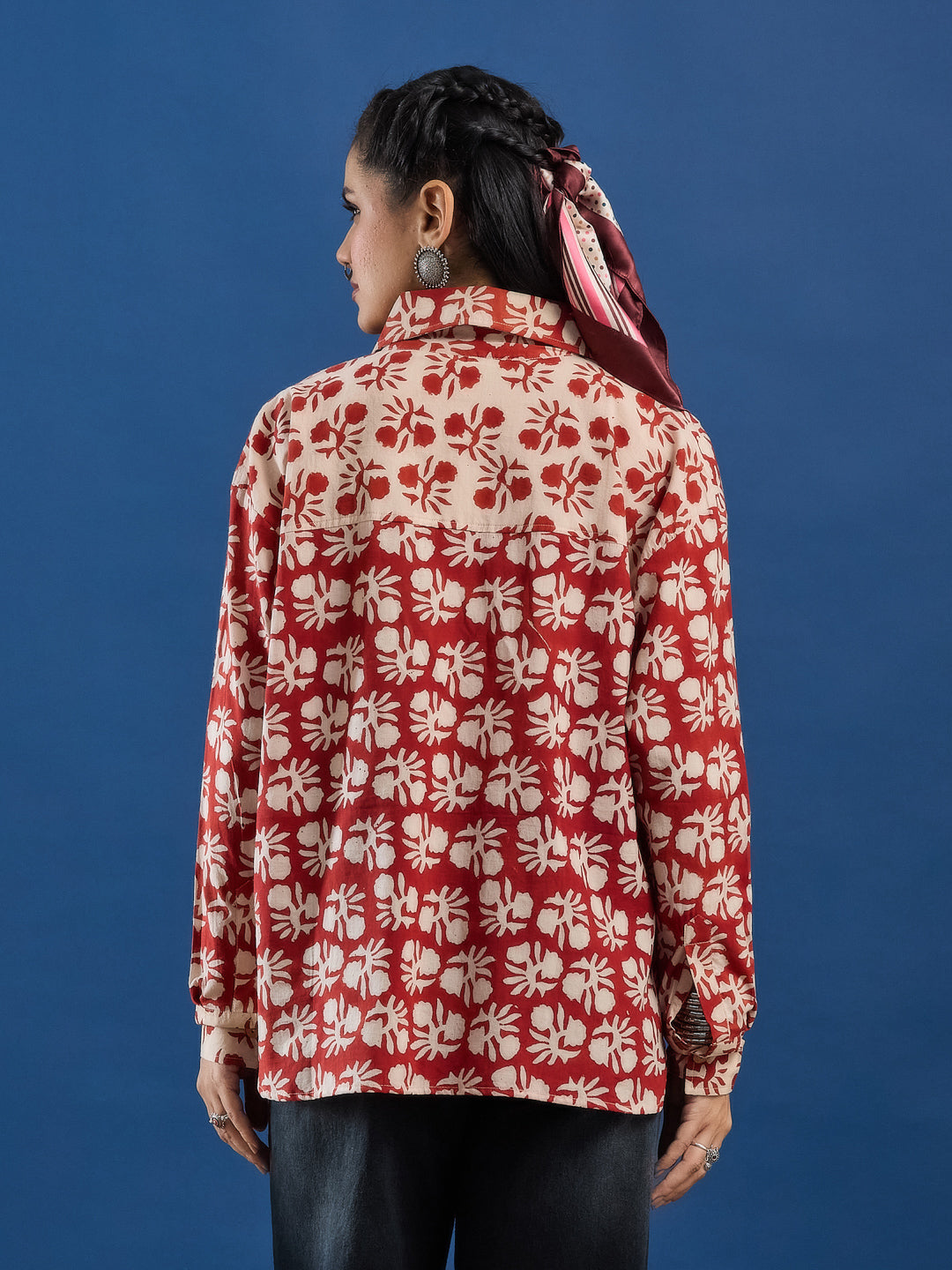 Maroon Bagru Printed Handblock Cotton Shirt