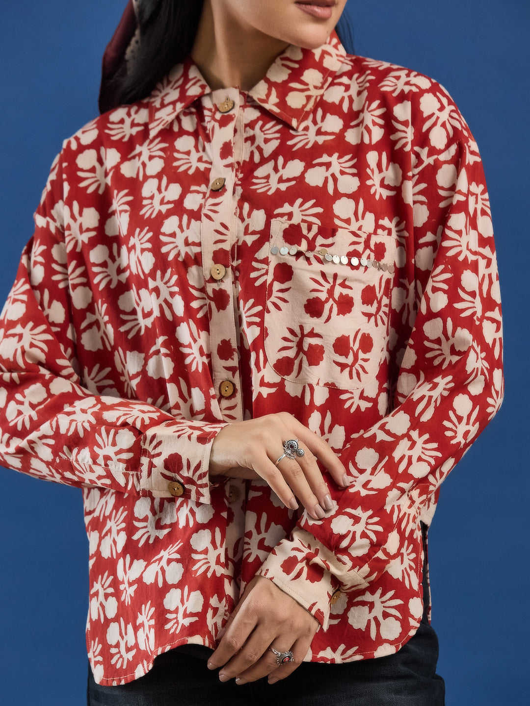 Maroon Bagru Printed Handblock Cotton Shirt