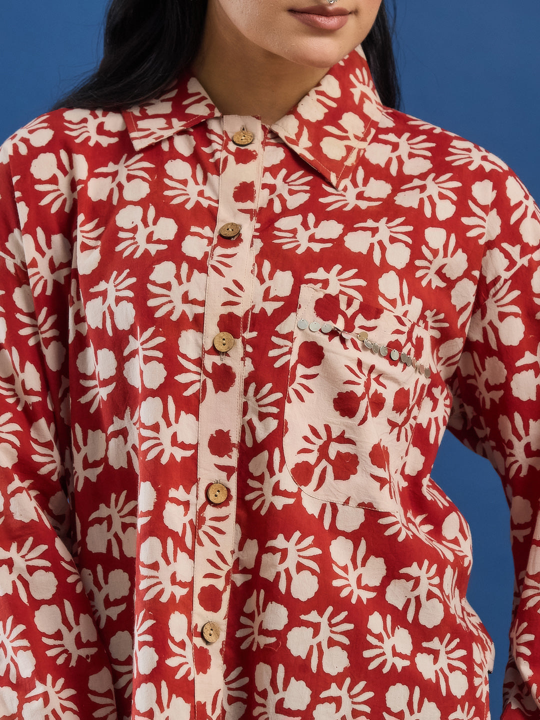 Maroon Bagru Printed Handblock Cotton Shirt