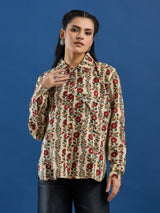 Cream Bagru Handblock Printed Lose Fit Cotton Shirt