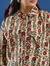 Cream Bagru Handblock Printed Lose Fit Cotton Shirt