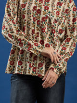 Cream Bagru Handblock Printed Lose Fit Cotton Shirt