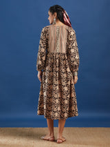 Black Floral Handblock Printed Cotton Maxi Dress