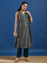 Green Handblock Printed Kurta Set