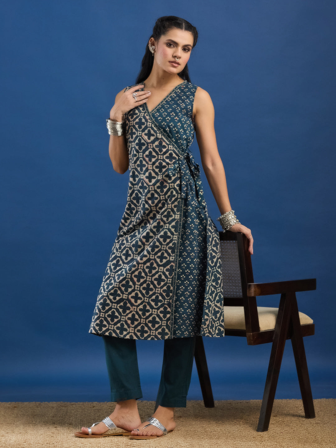 Green Handblock Printed Kurta Set