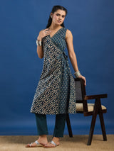 Green Handblock Printed Kurta Set