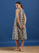 Black Bagru Printed Sleeveless A-Line Dress