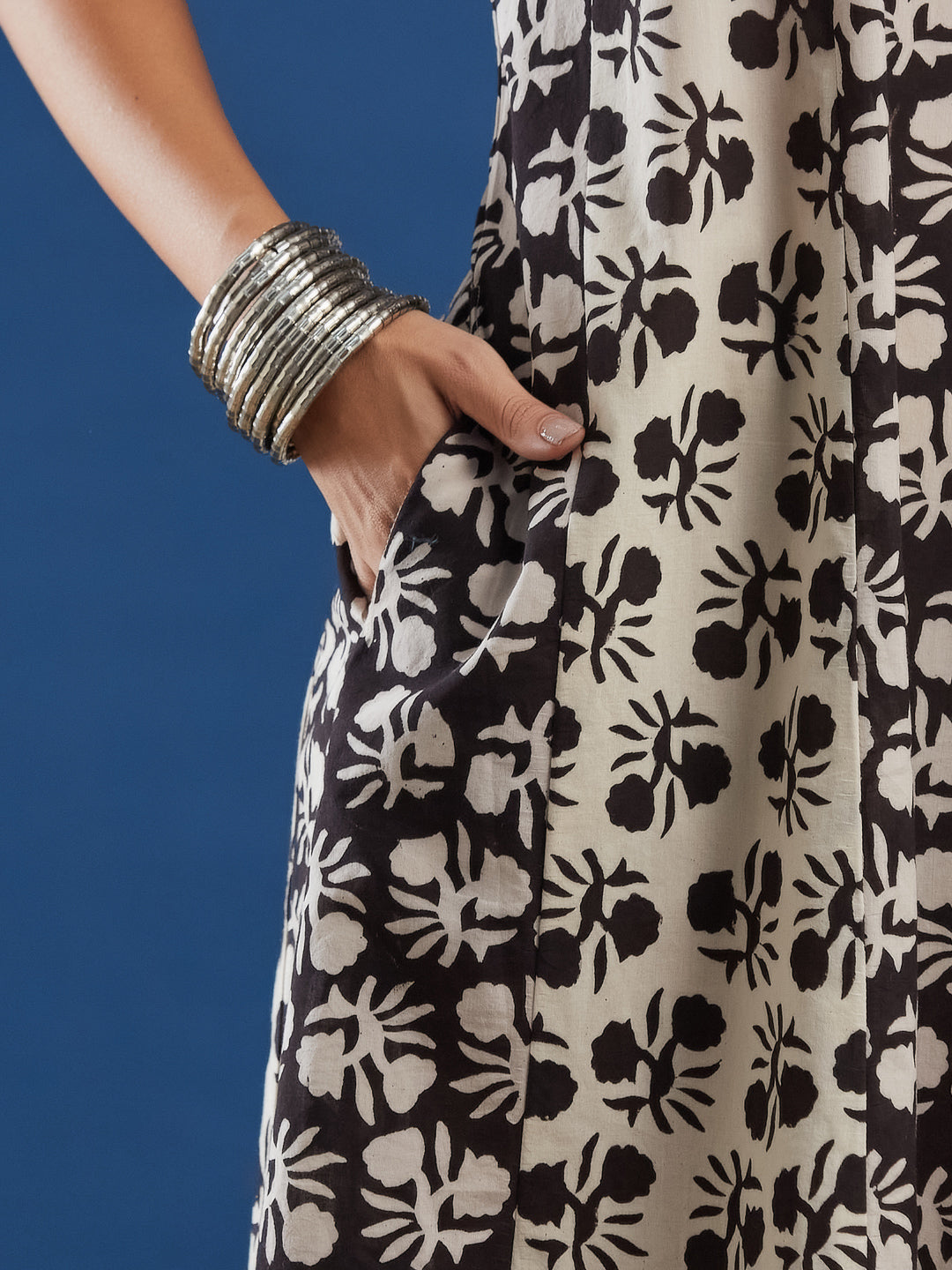 Black Bagru Printed Sleeveless A-Line Dress