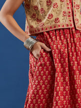 Red Handblock Printed Cotton Dress with Jacket