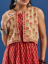 Red Handblock Printed Cotton Dress with Jacket