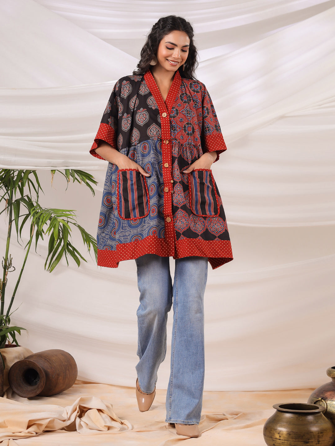 Ajrakh Printed One Size Kaftan Top