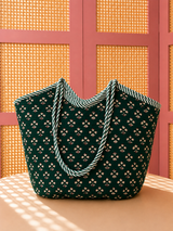 Green Booti Basket Quilted Boho Tote Bag
