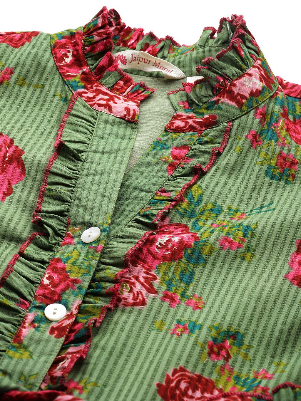 Green Floral Print Puff Sleeve Fit & Flare Midi Dress