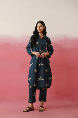Navy Blue Bird Printed Cotton Co-ord Set