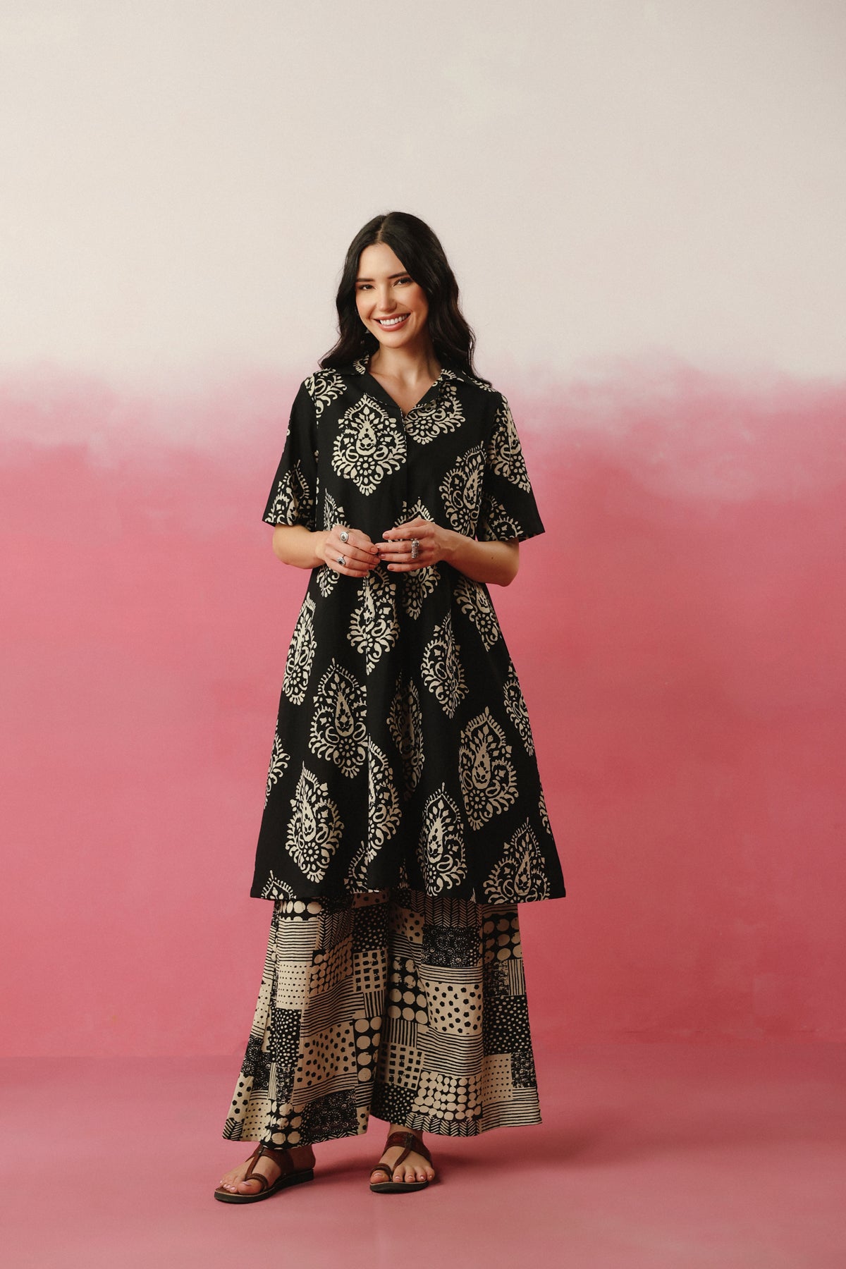 Black Printed Relaxed Fit Kurta Set
