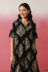 Black Printed Relaxed Fit Kurta Set