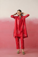 Pink Bandhej Anti-Fit/Lose-Fit Kurta with Pants
