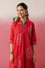 Pink Bandhej Anti-Fit/Lose-Fit Kurta with Pants