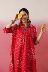 Pink Bandhej Anti-Fit/Lose-Fit Kurta with Pants