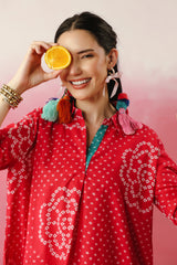Pink Bandhej Anti-Fit/Lose-Fit Kurta with Pants