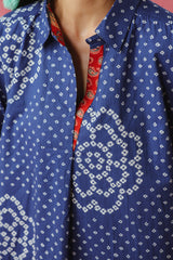 Blue Bandhej Anti-Fit/Lose-Fit Kurta with Pants