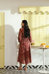 Pink Vintage Floral Tie-Waist Cotton Dress