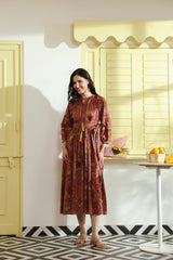 Pink Vintage Floral Tie-Waist Cotton Dress